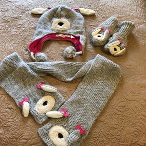 Bear Beanie Hat, Scarf and Mittens